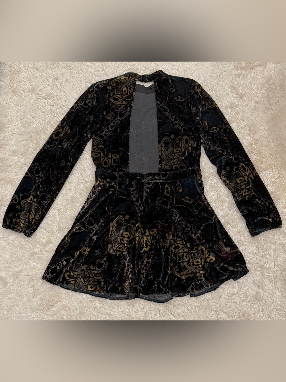 Free People Burnout Velvet Backless Romper 12 Abstract Emerald Combo Whimsigoth - Picture 4 of 6